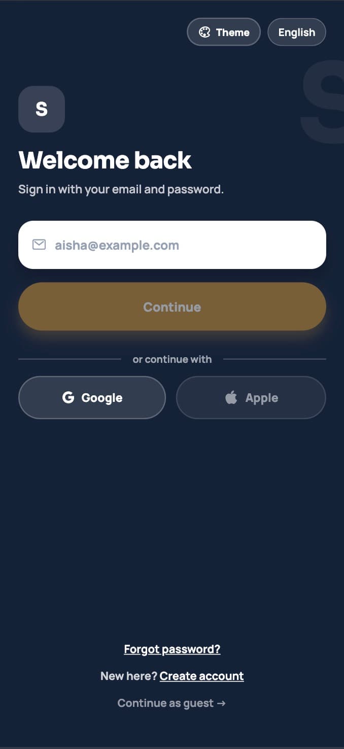أهلاً بعودتك — تسجيل بالبريد أو Google أو Apple أو إنشاء حساب أو المتابعة كضيف