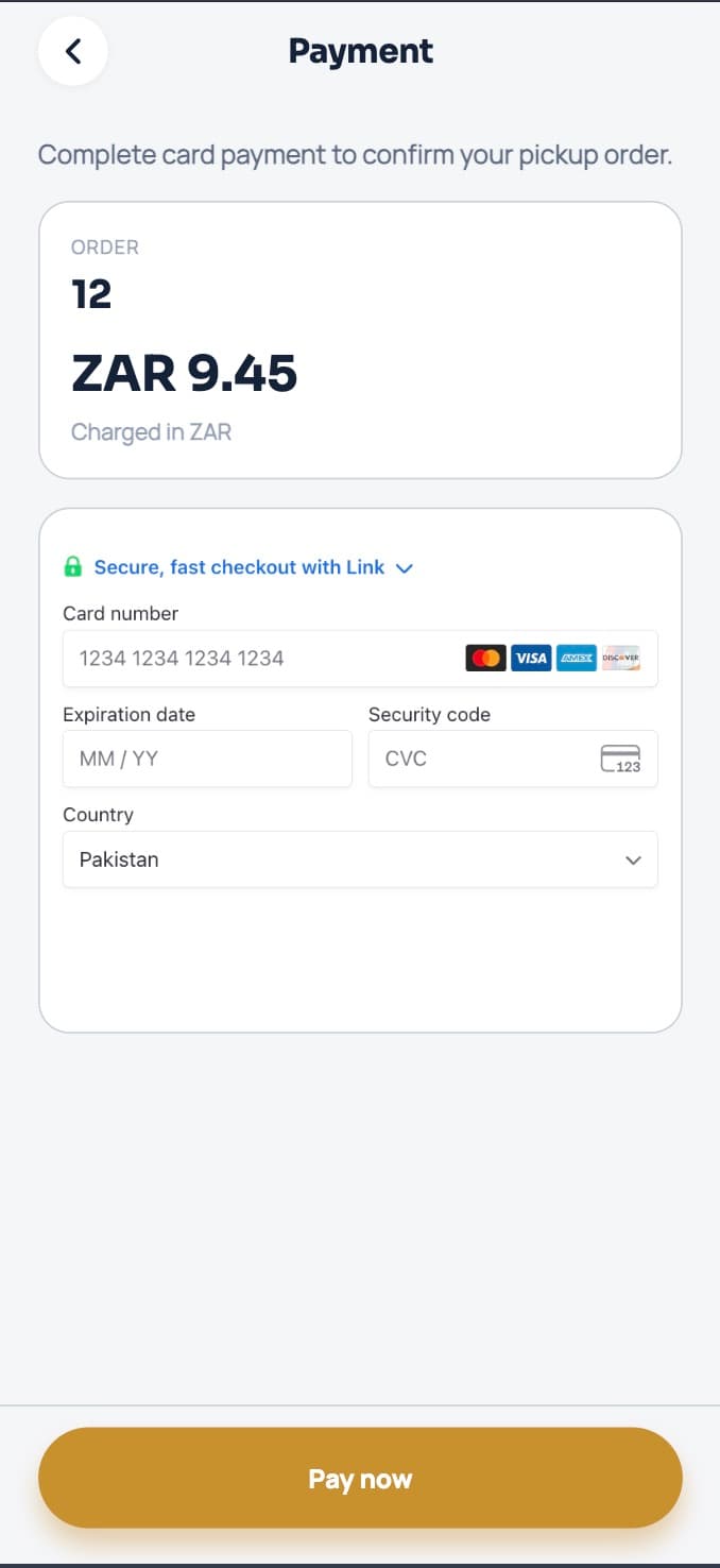 إتمام دفع Stripe لطلب توصيل أو استلام